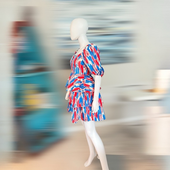 PEACH LOVE CALIFORNIA Puff sleeve layered dress S M L - Picture 6 of 8